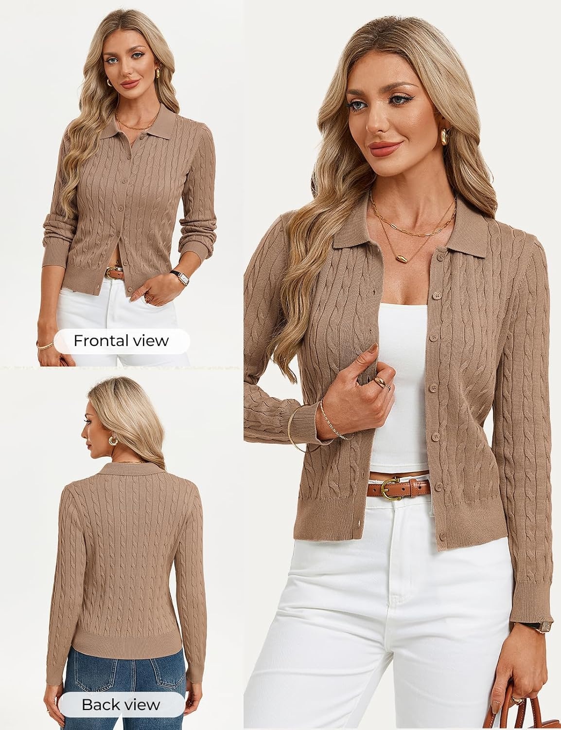 image:imageGRACE KARIN Cardigan for Women Trendy Cable Knit Sweaters 2026 Fall ClothesDark Camel