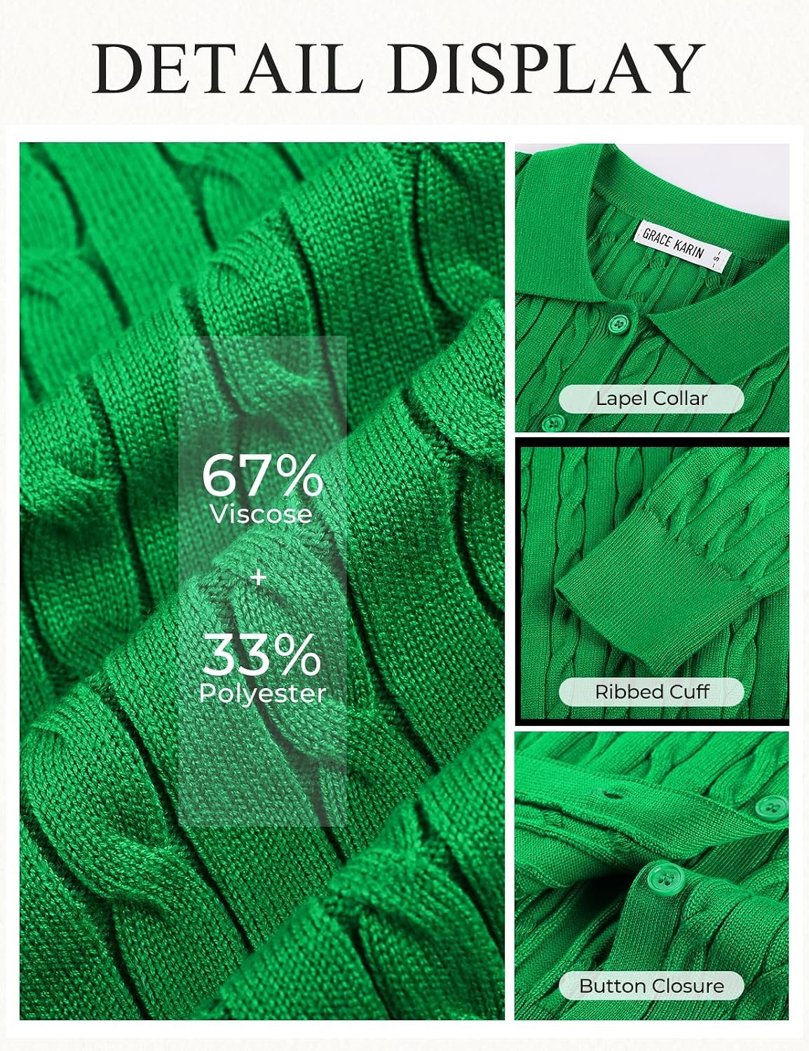 image:imageGRACE KARIN Cardigan for Women Trendy Cable Knit Sweaters 2026 Fall ClothesGreen