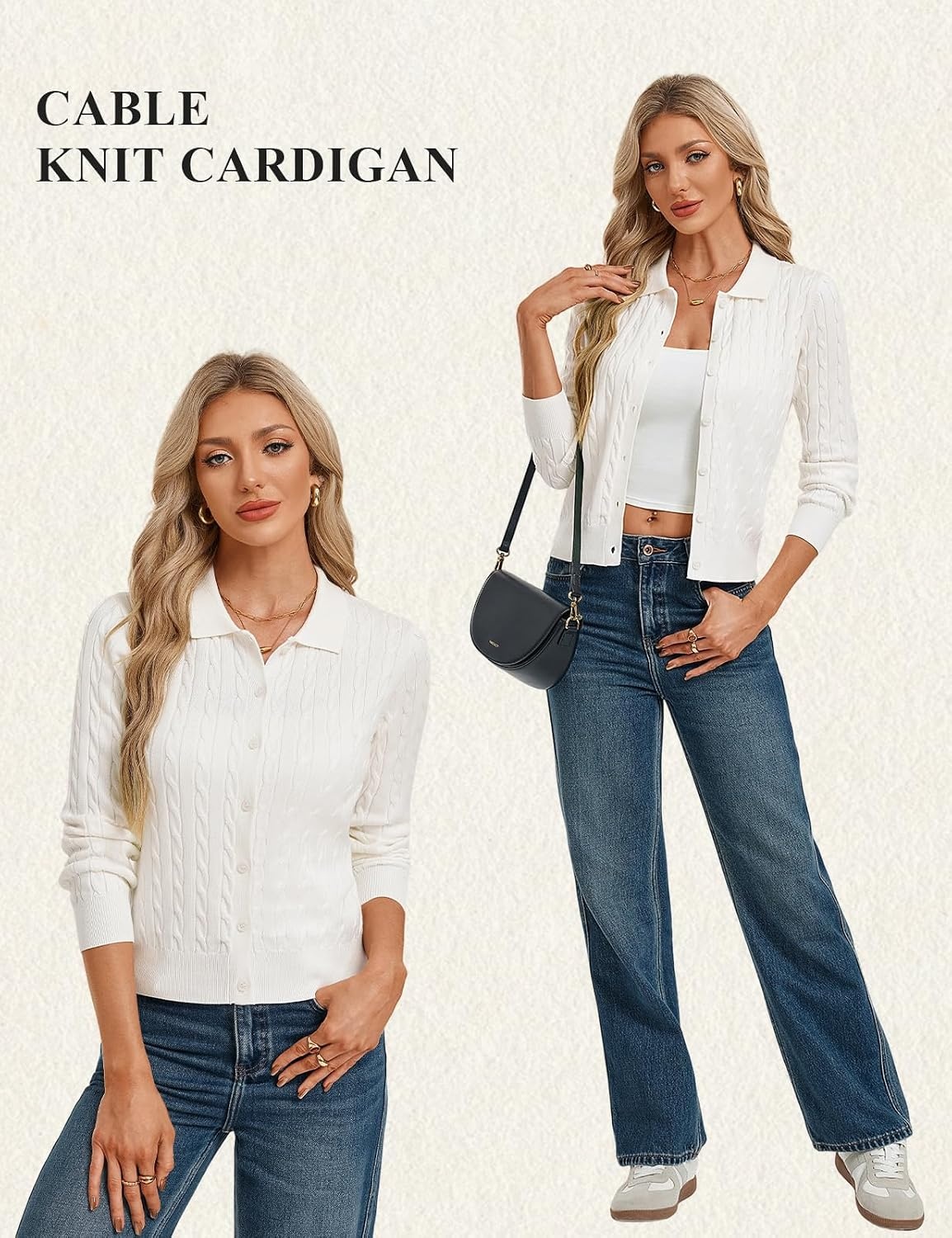 image:imageGRACE KARIN Cardigan for Women Trendy Cable Knit Sweaters 2026 Fall ClothesIvory White