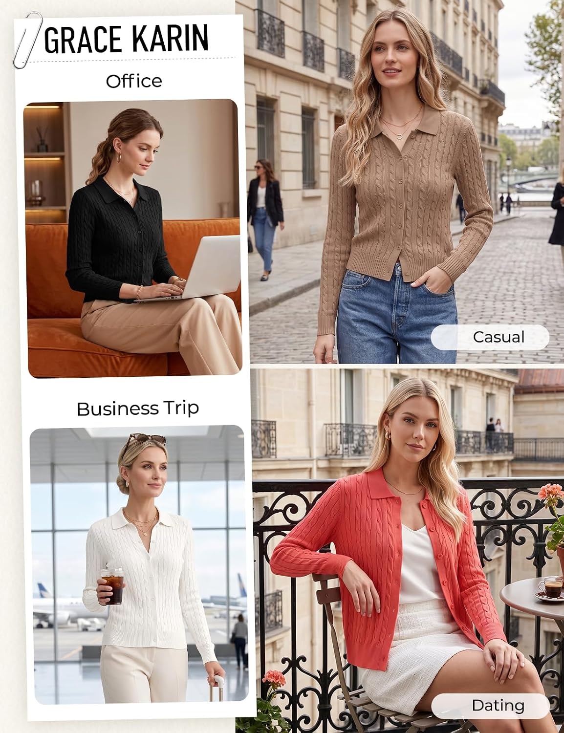 image:imageGRACE KARIN Cardigan for Women Trendy Cable Knit Sweaters 2026 Fall ClothesPink