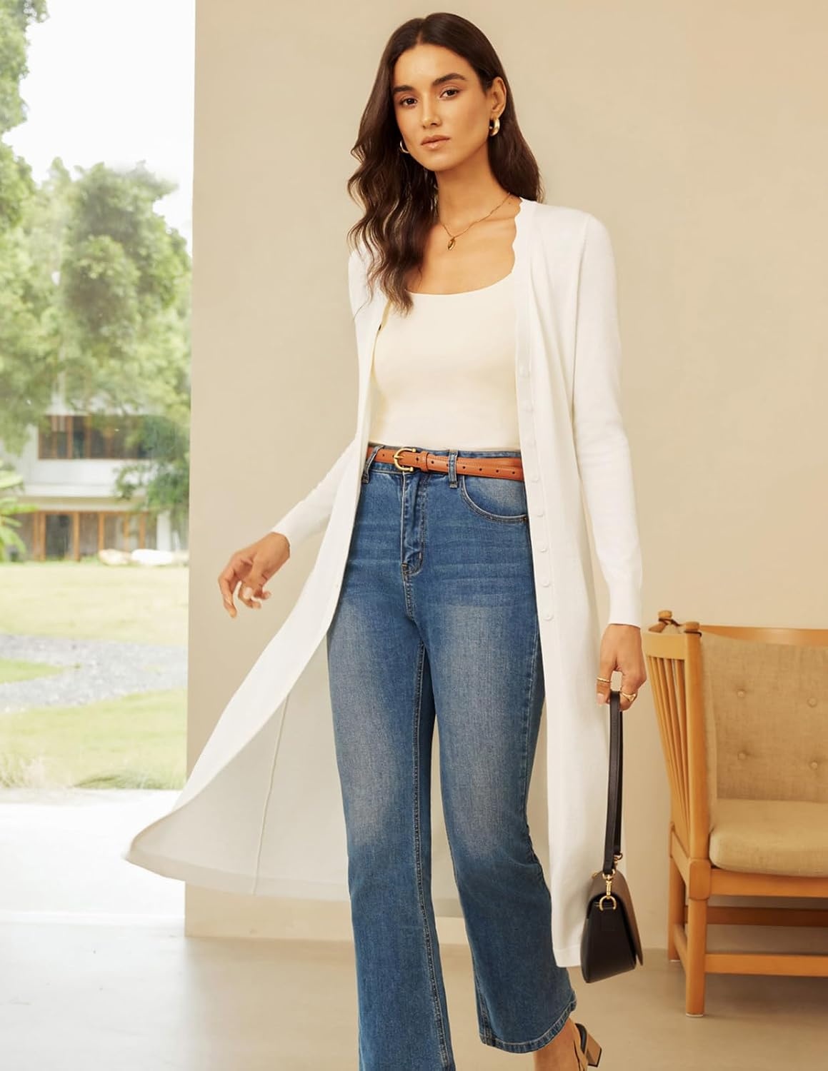 image:imageGRACE KARIN Long Cardigans for Women Button Down Maxi Sweater DressWhite