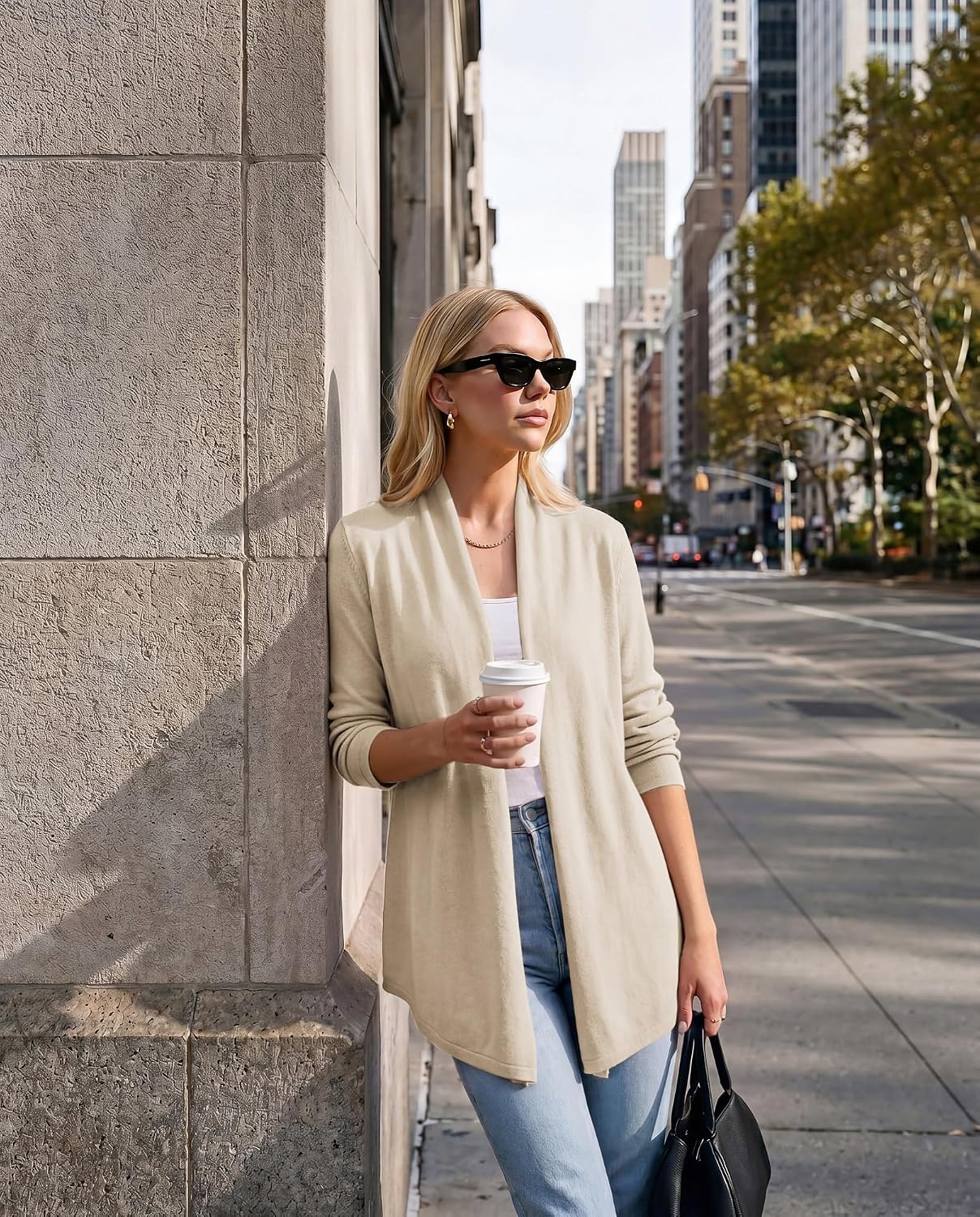 image:imageGRACE KARIN Long Cardigans for Women Lightweight Open Front Draped SweatersBeige