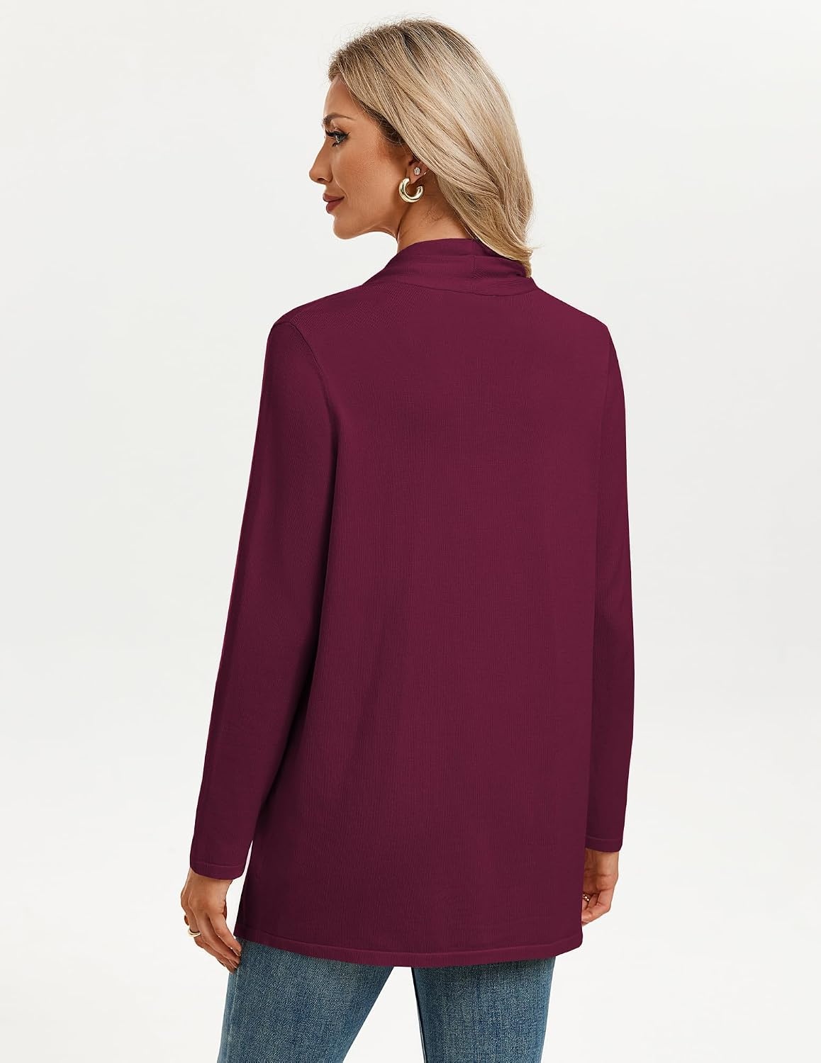 image:imageGRACE KARIN Long Cardigans for Women Lightweight Open Front Draped SweatersBurgundy