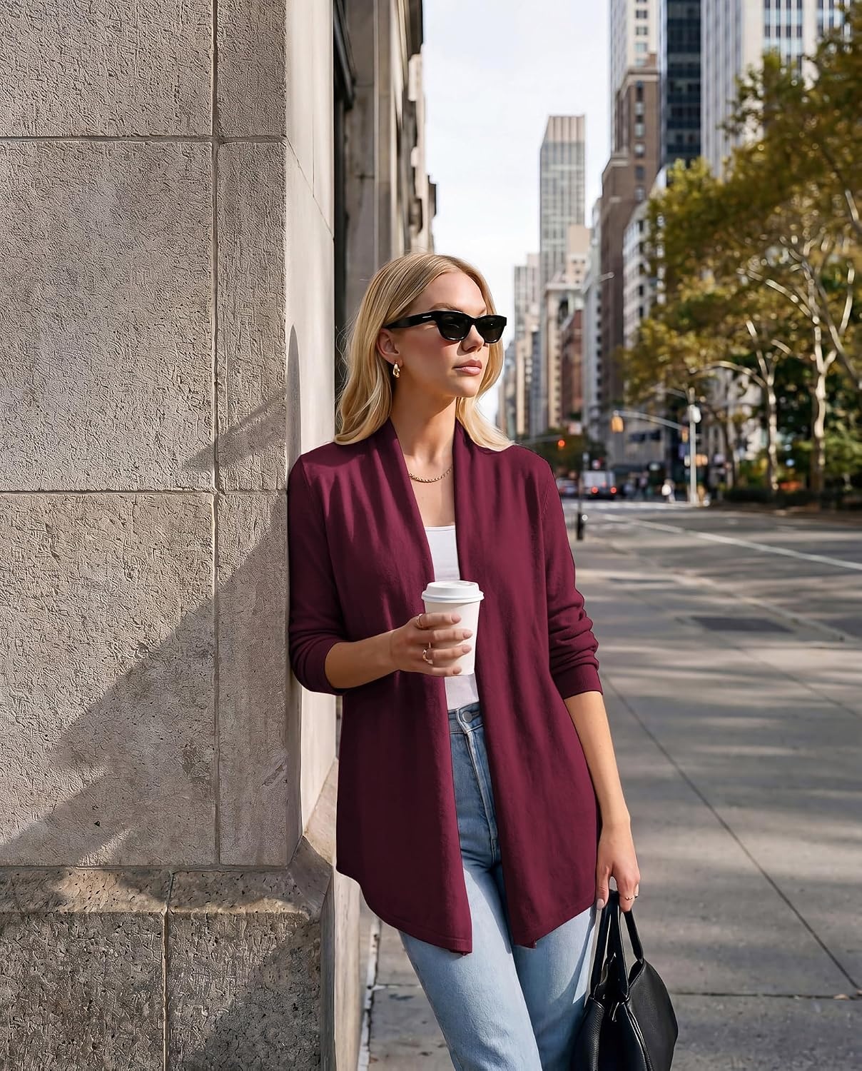 image:imageGRACE KARIN Long Cardigans for Women Lightweight Open Front Draped SweatersBurgundy