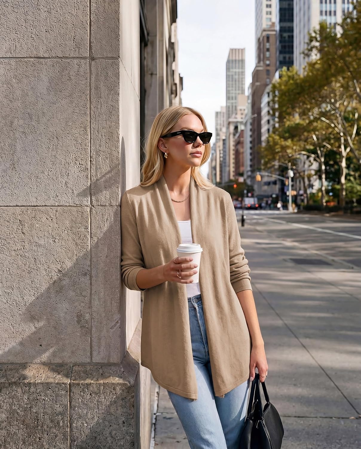 image:imageGRACE KARIN Long Cardigans for Women Lightweight Open Front Draped SweatersCamel
