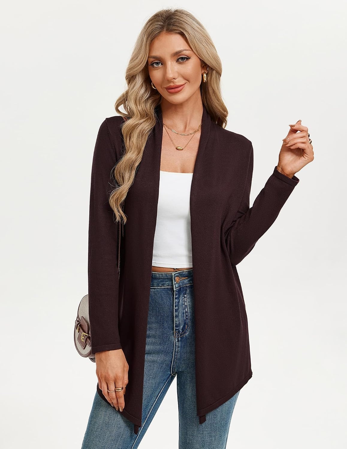 image:imageGRACE KARIN Long Cardigans for Women Lightweight Open Front Draped SweatersCoffee
