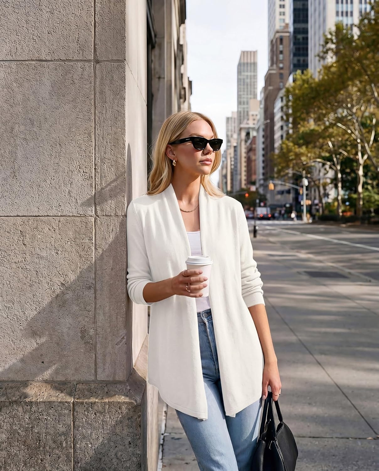 image:imageGRACE KARIN Long Cardigans for Women Lightweight Open Front Draped SweatersIvory White