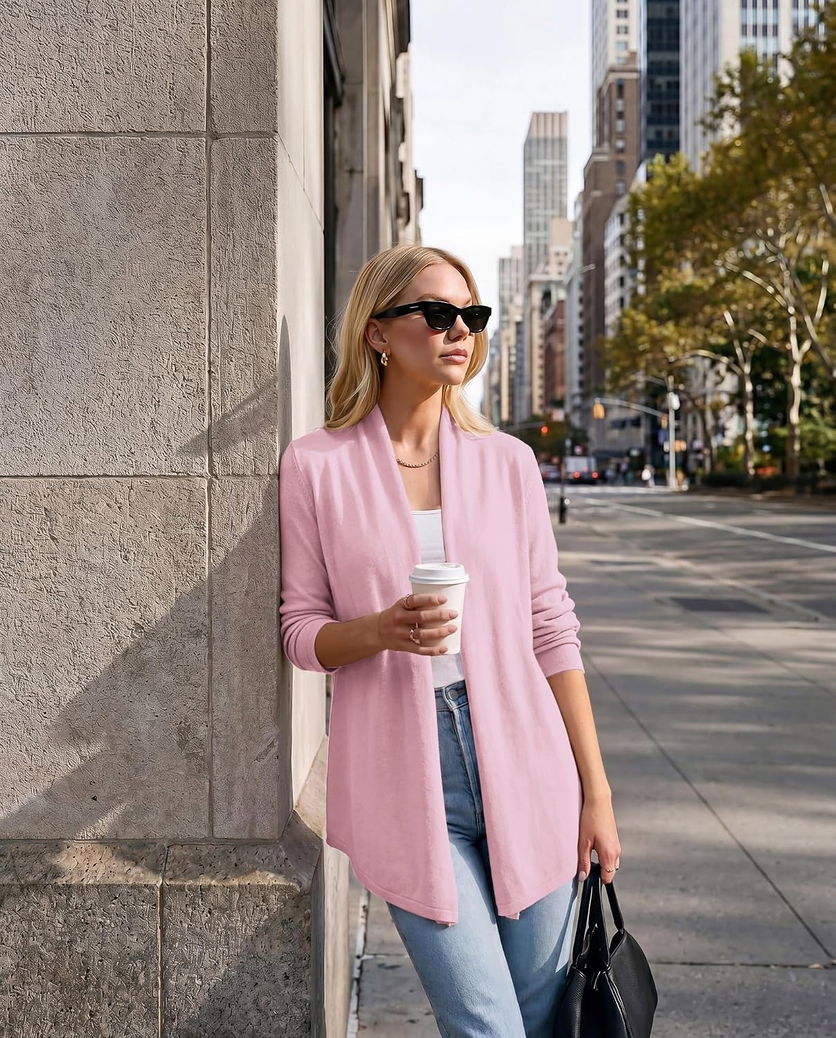 image:imageGRACE KARIN Long Cardigans for Women Lightweight Open Front Draped SweatersLight Pink