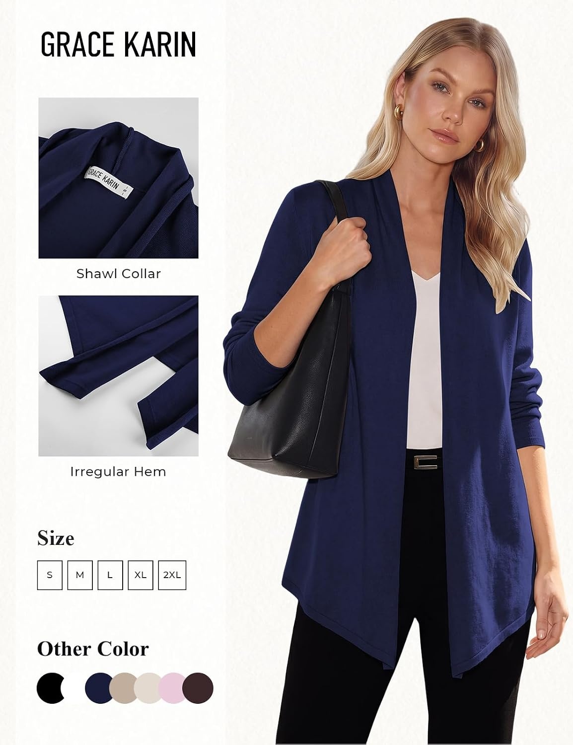 image:imageGRACE KARIN Long Cardigans for Women Lightweight Open Front Draped SweatersNavy Blue