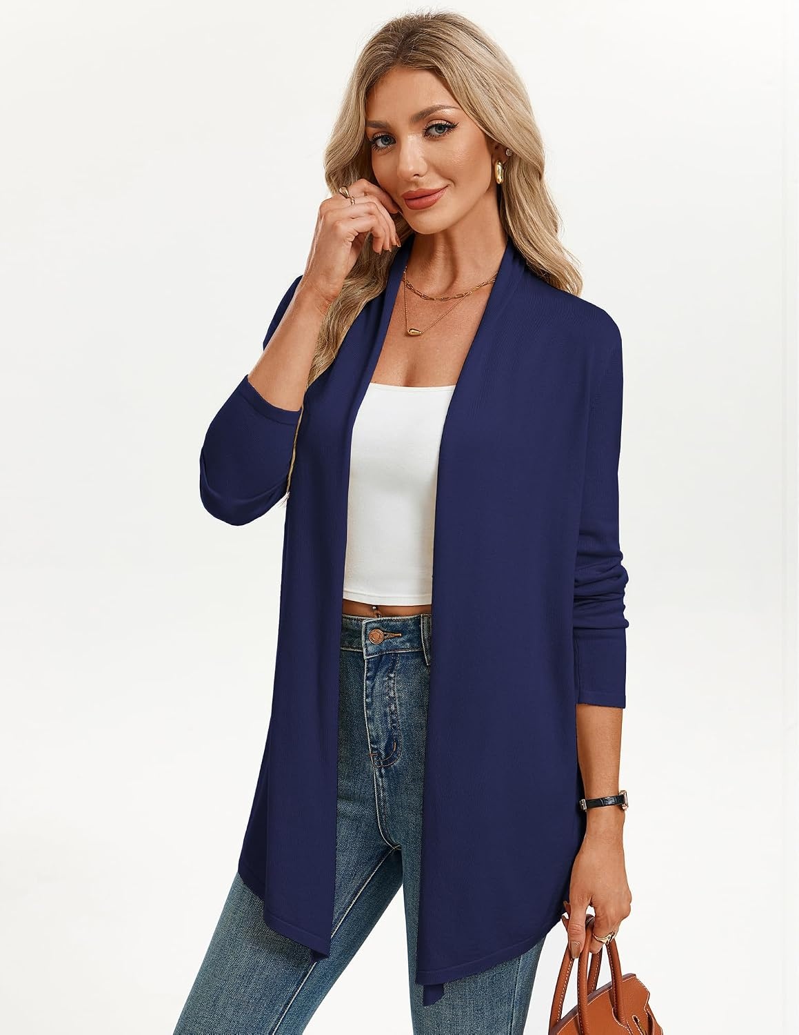 image:imageGRACE KARIN Long Cardigans for Women Lightweight Open Front Draped SweatersNavy Blue