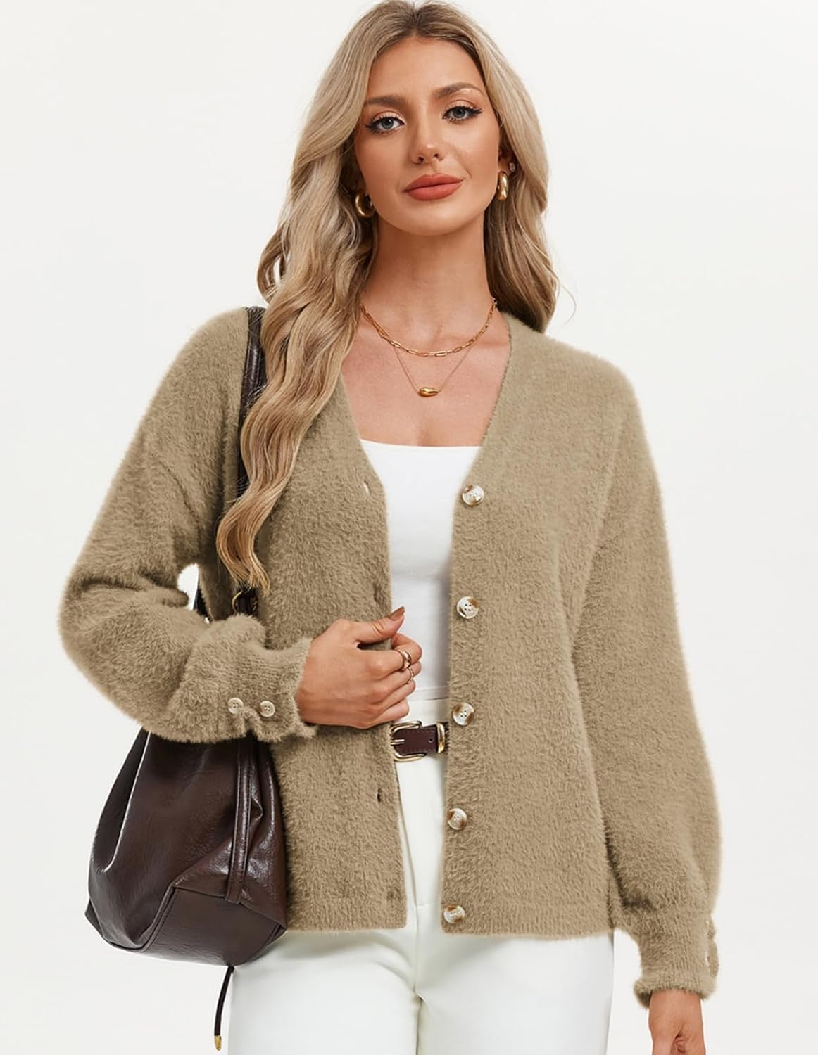 image:imageGRACE KARIN Women Fuzzy Cardigan Sweaters Chunky Wool Blend Fall CardiganKhaki