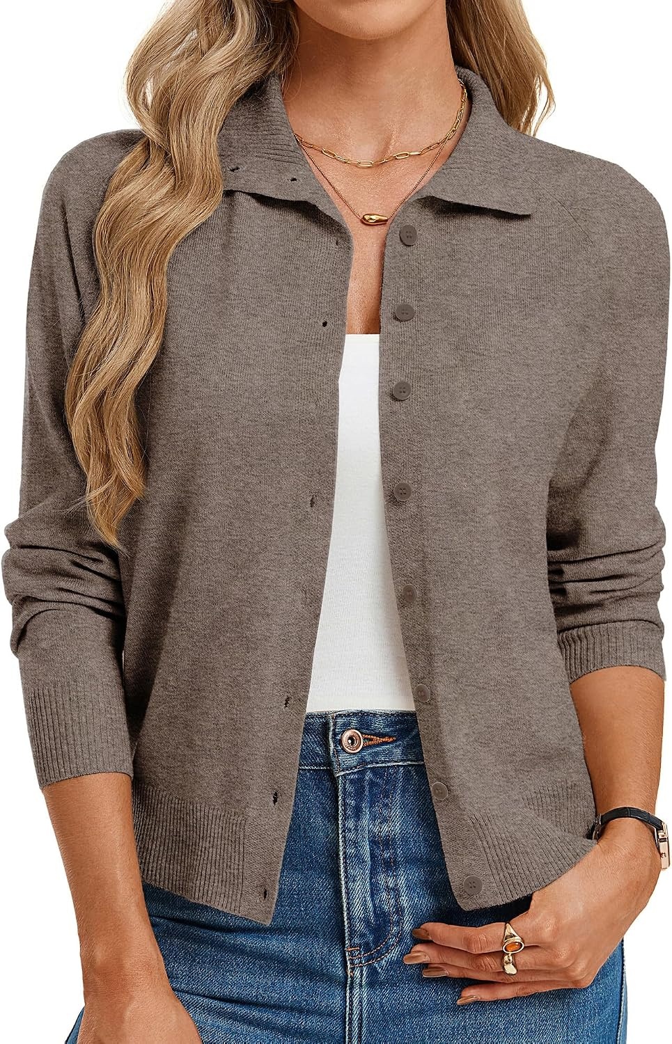 image:imageGRACE KARIN Women Lightweight Cardigan Sweaters Fall Teacher OutfitsBrown