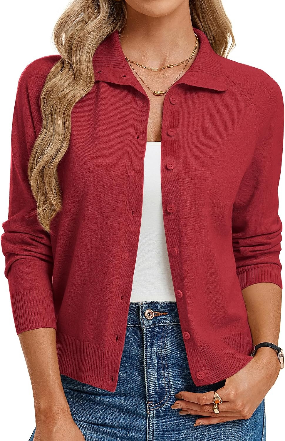 image:imageGRACE KARIN Women Lightweight Cardigan Sweaters Fall Teacher OutfitsRed