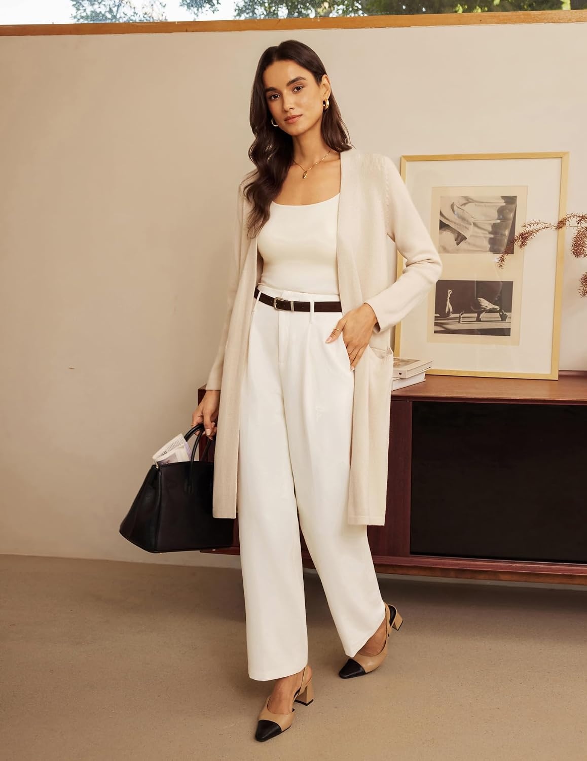 image:imageGRACE KARIN Womens Long Cardigan Sweater Open Front Casual Knit Duster Coat Fall Fashion Clothes with PocketsBeige