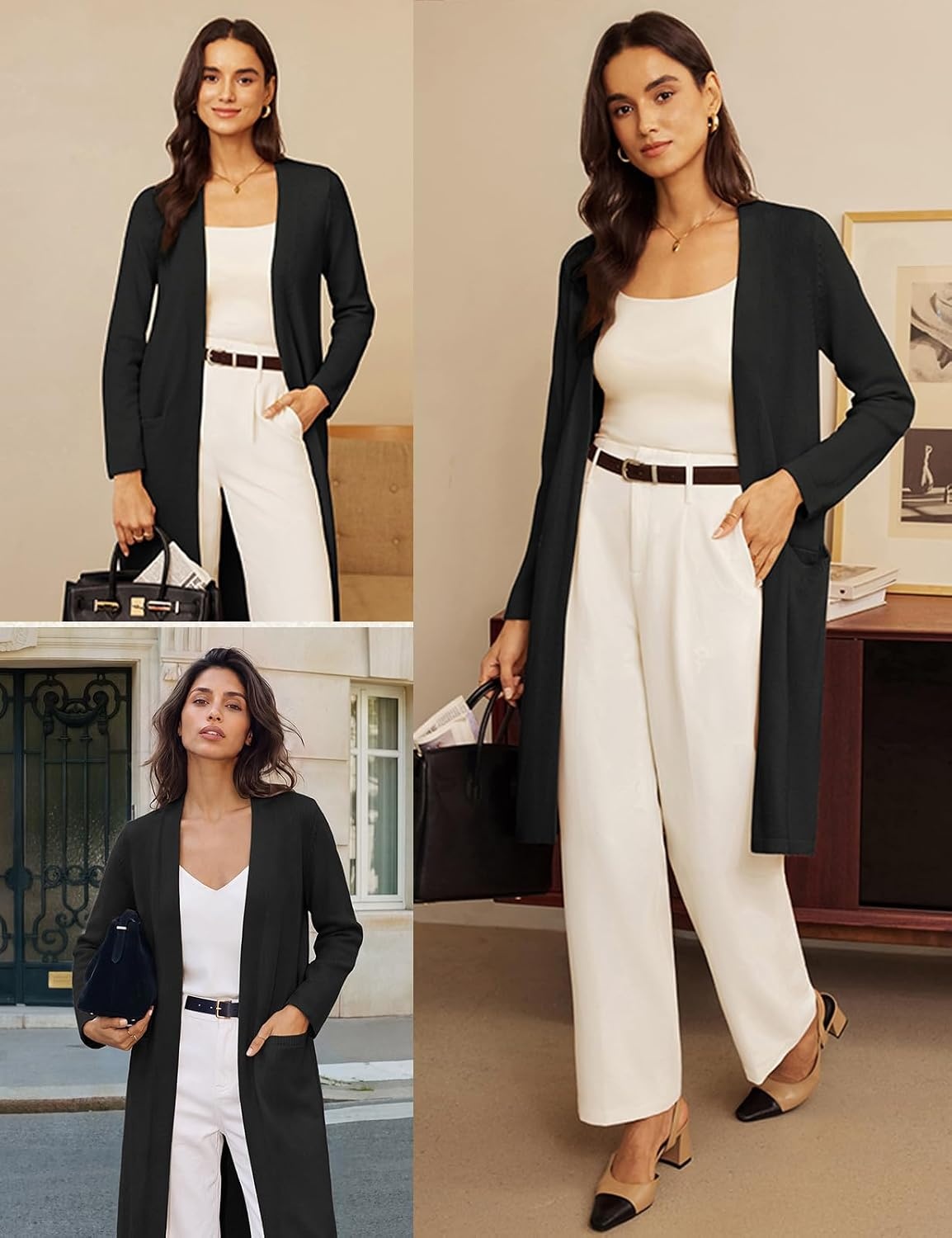 image:imageGRACE KARIN Womens Long Cardigan Sweater Open Front Casual Knit Duster Coat Fall Fashion Clothes with PocketsBlack