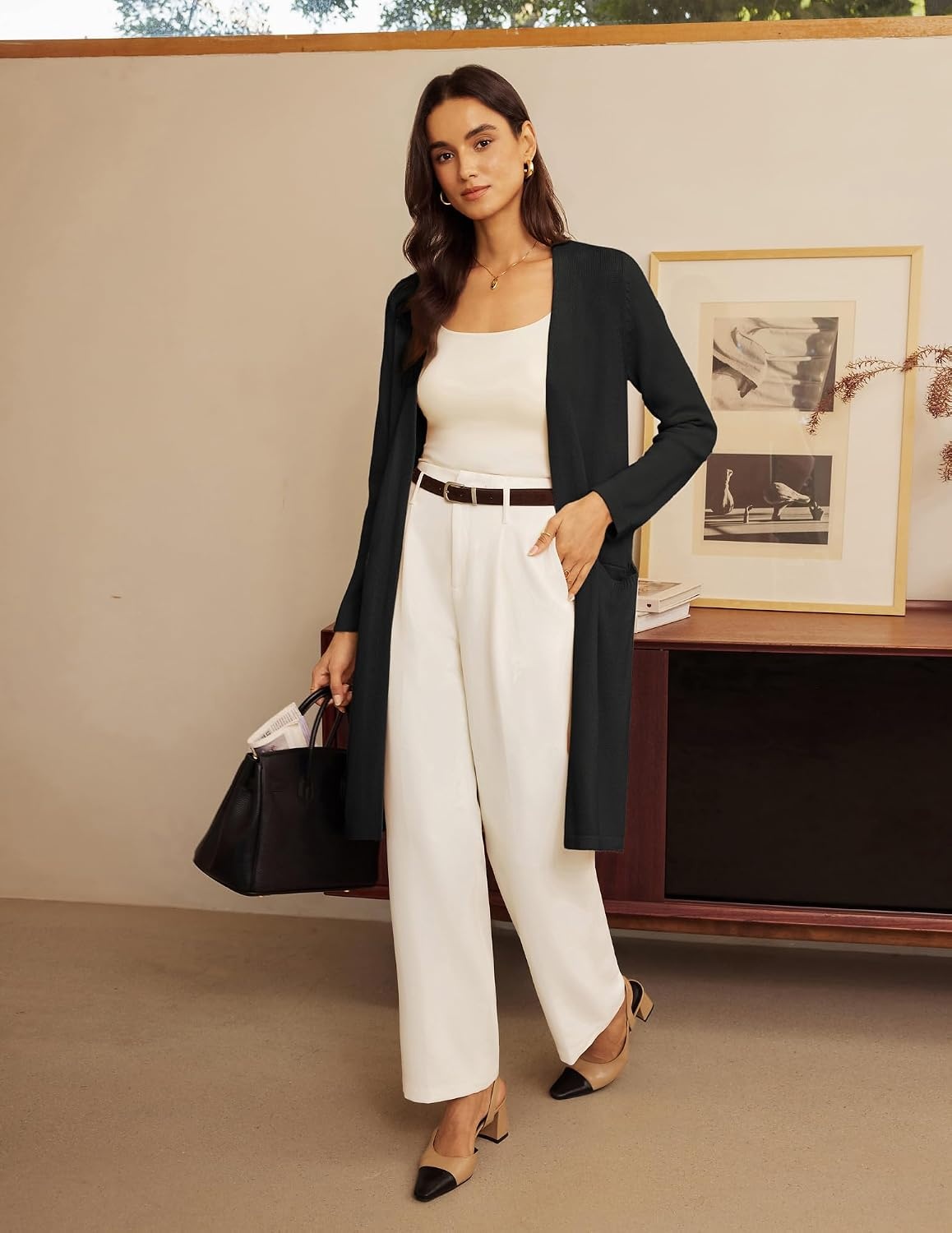 image:imageGRACE KARIN Womens Long Cardigan Sweater Open Front Casual Knit Duster Coat Fall Fashion Clothes with PocketsBlack