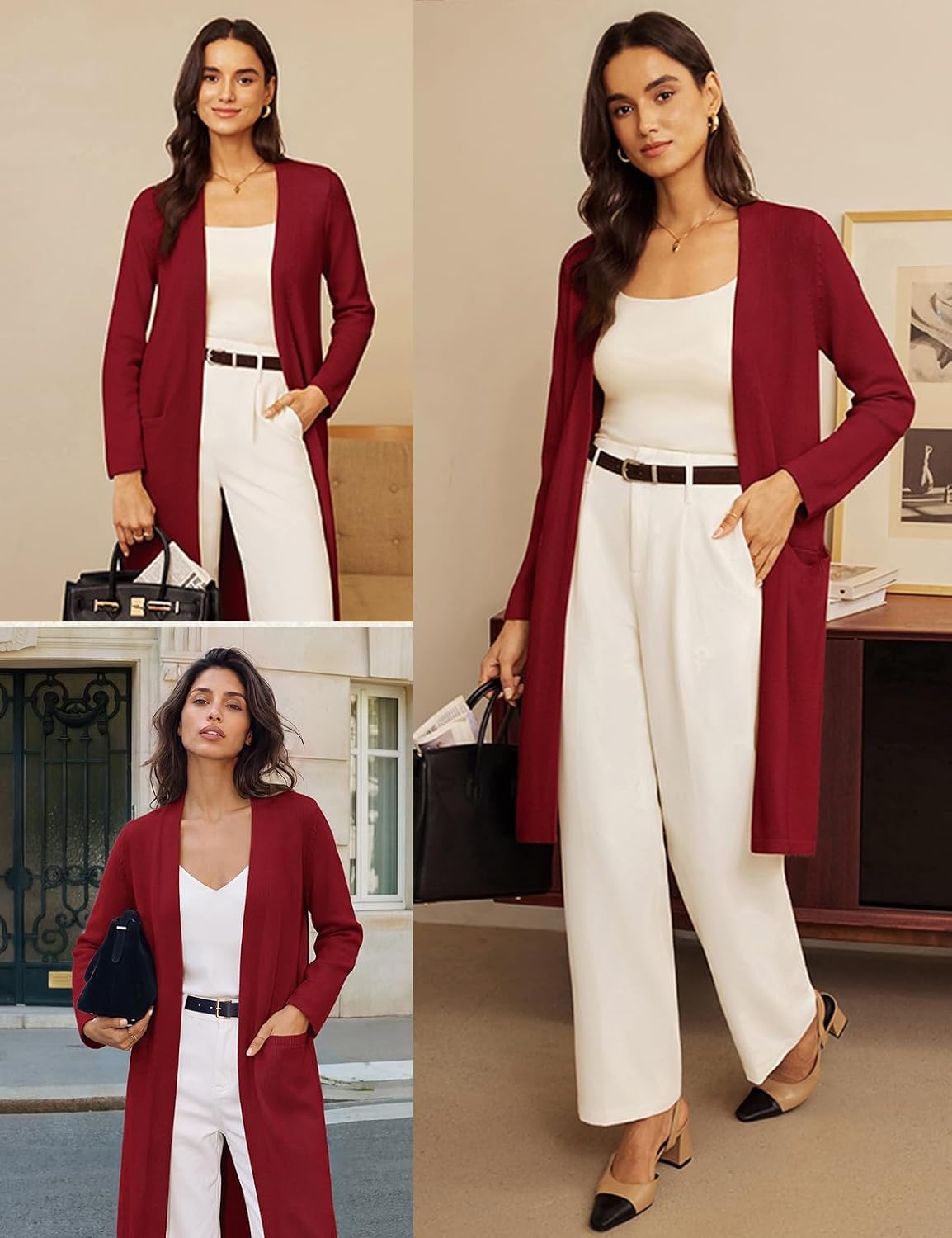 image:imageGRACE KARIN Womens Long Cardigan Sweater Open Front Casual Knit Duster Coat Fall Fashion Clothes with PocketsDark Red