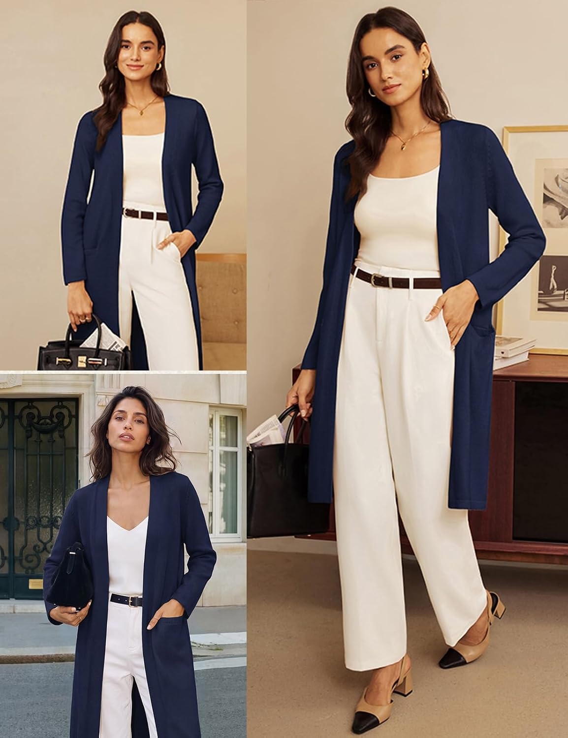 image:imageGRACE KARIN Womens Long Cardigan Sweater Open Front Casual Knit Duster Coat Fall Fashion Clothes with PocketsNavy Blue