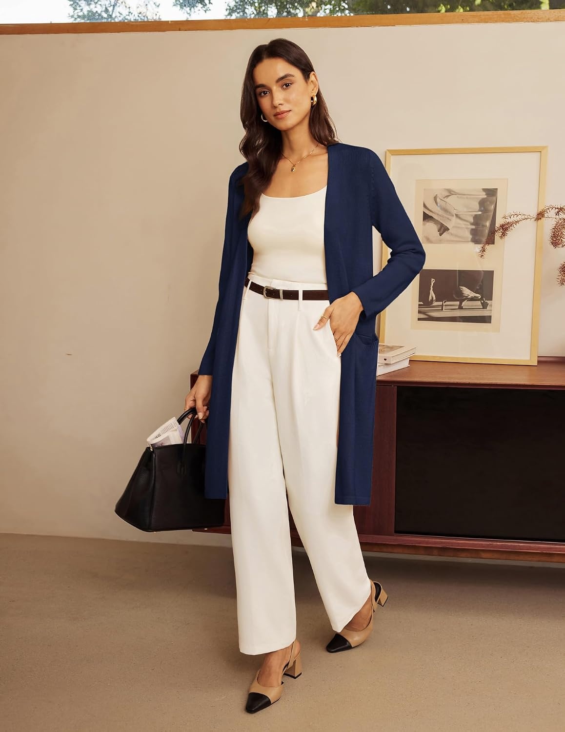 image:imageGRACE KARIN Womens Long Cardigan Sweater Open Front Casual Knit Duster Coat Fall Fashion Clothes with PocketsNavy Blue
