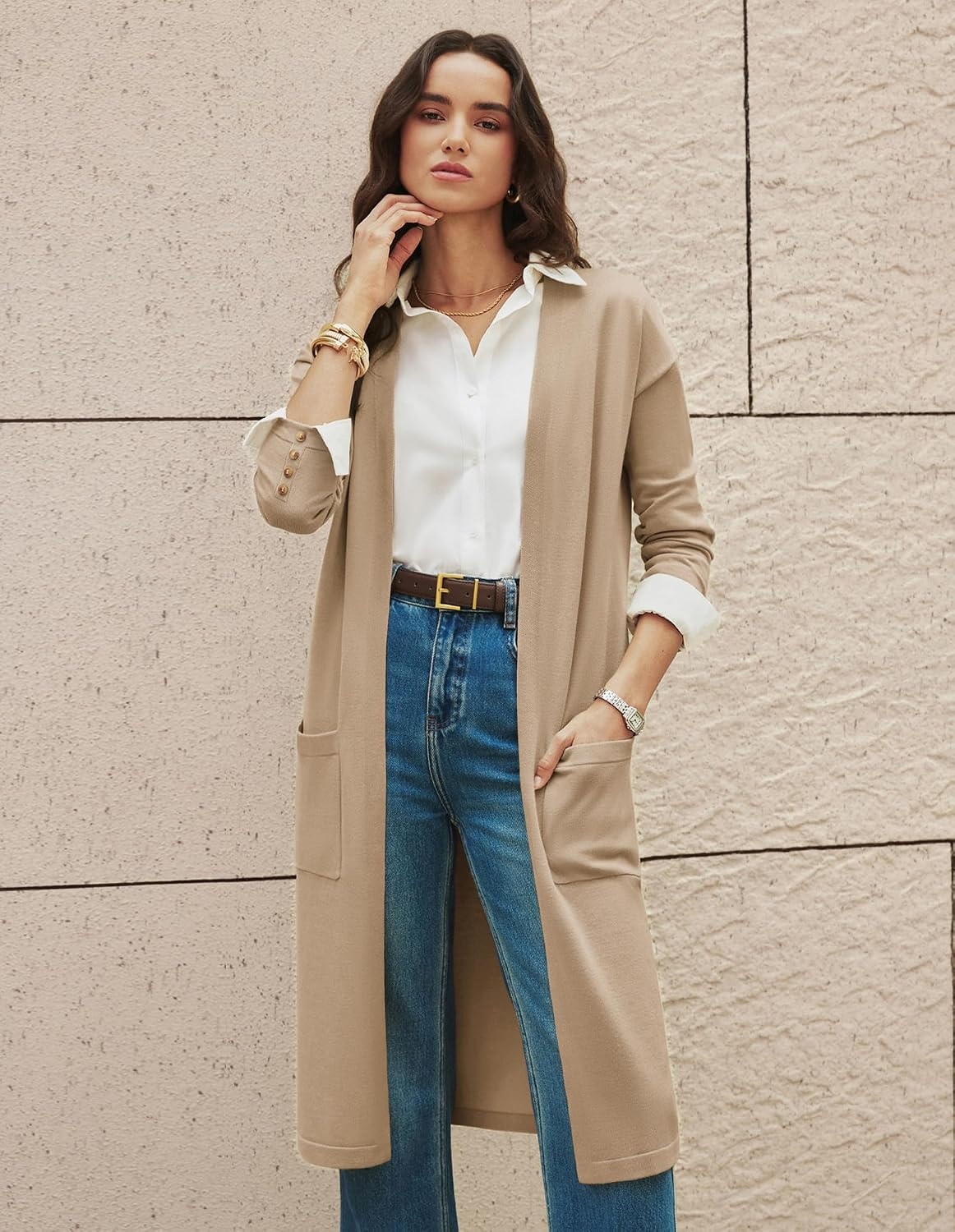 image:imageGRACE KARIN Womens Long Cardigan Sweaters Lightweight Open Front Maxi Cardigans for Women Fall Fashion Outfits 2026Khaki