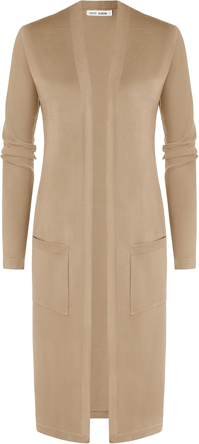 image:imageGRACE KARIN Womens Long Cardigan Sweaters Lightweight Open Front Maxi Cardigans for Women Fall Fashion Outfits 2026Khaki