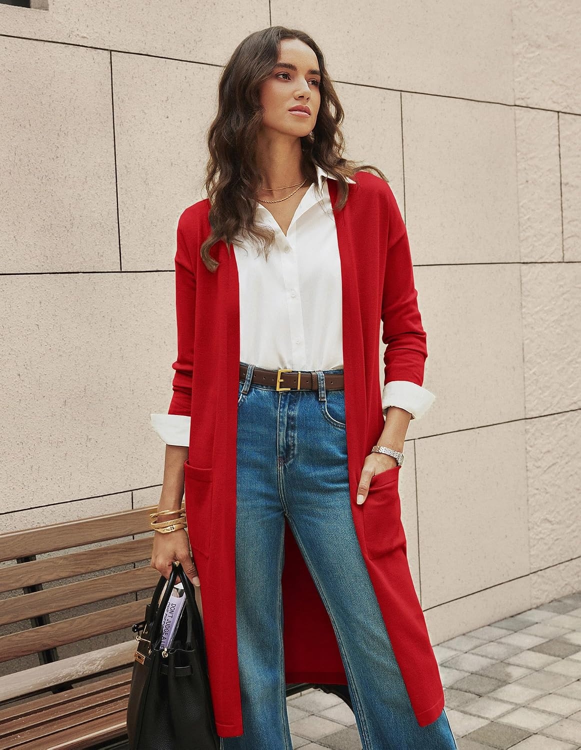 image:imageGRACE KARIN Womens Long Cardigan Sweaters Lightweight Open Front Maxi Cardigans for Women Fall Fashion Outfits 2026Red