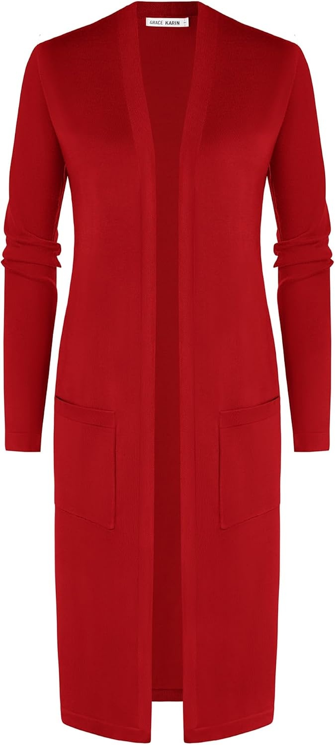 image:imageGRACE KARIN Womens Long Cardigan Sweaters Lightweight Open Front Maxi Cardigans for Women Fall Fashion Outfits 2026Red