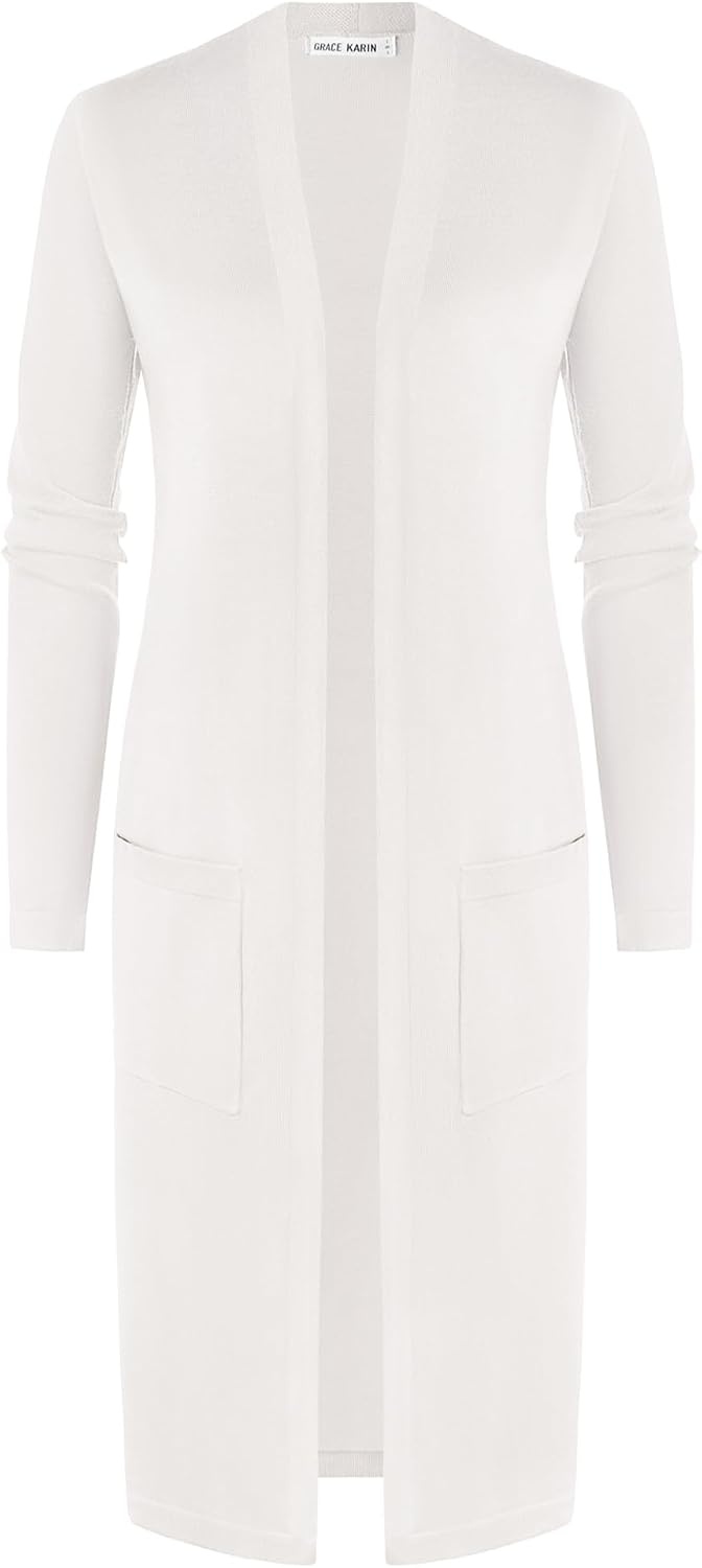 image:imageGRACE KARIN Womens Long Cardigan Sweaters Lightweight Open Front Maxi Cardigans for Women Fall Fashion Outfits 2026White