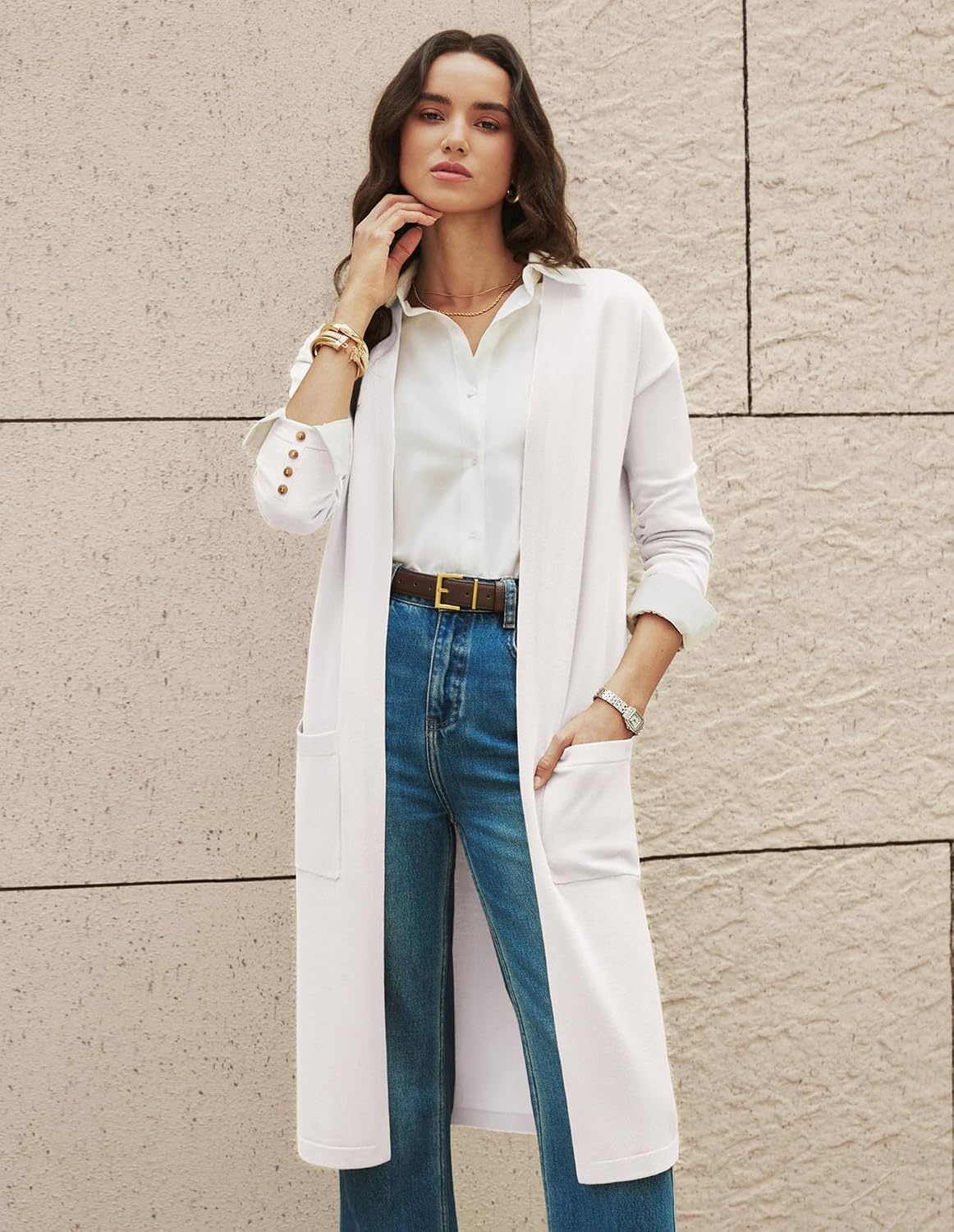 image:imageGRACE KARIN Womens Long Cardigan Sweaters Lightweight Open Front Maxi Cardigans for Women Fall Fashion Outfits 2026White
