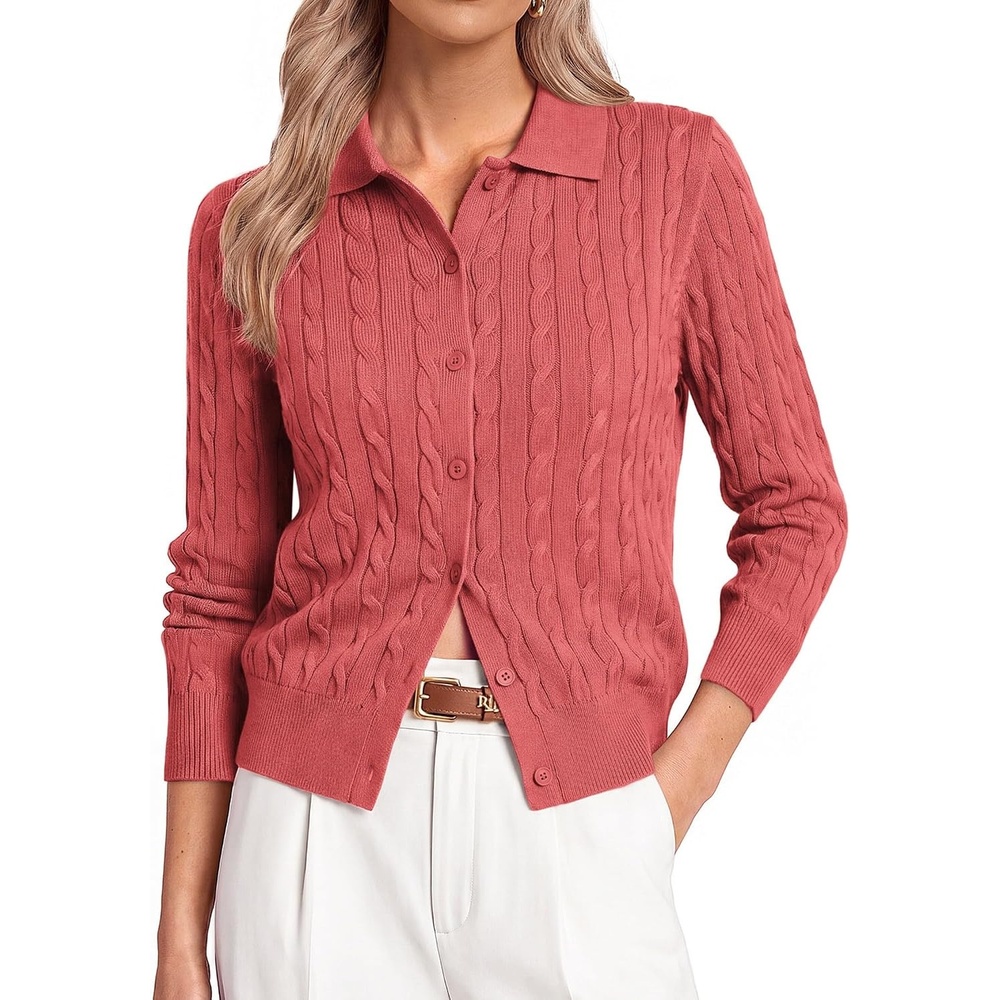 image:imageGRACE KARIN Cardigan for Women Trendy Cable Knit Sweaters 2026 Fall ClothesCoral