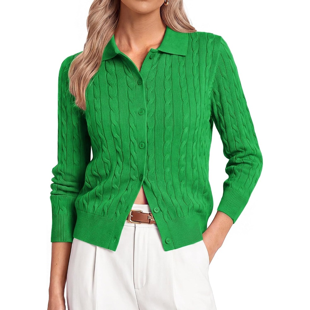image:imageGRACE KARIN Cardigan for Women Trendy Cable Knit Sweaters 2026 Fall ClothesGreen