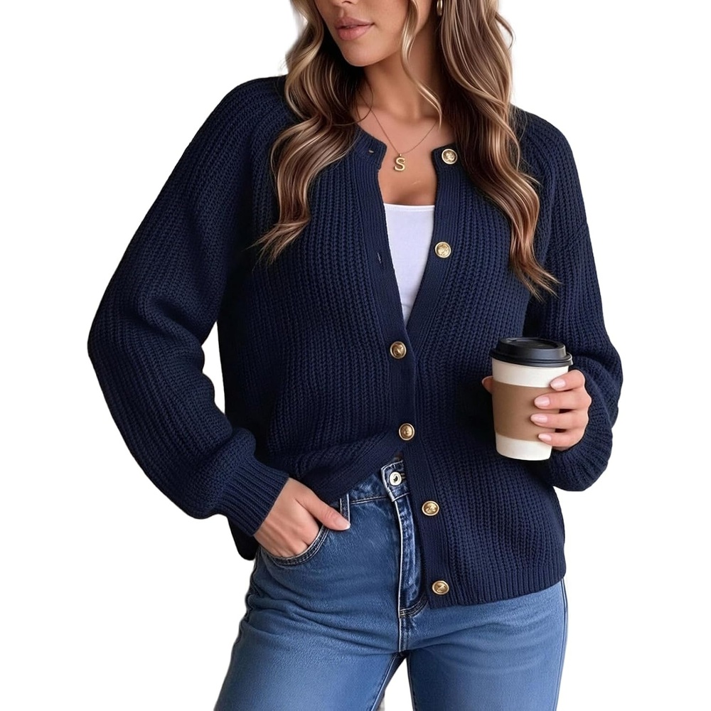 image:imageGRACE KARIN Lantern Long Sleeve Sweaters for Women Fitted Chunky CardiganNavy Blue