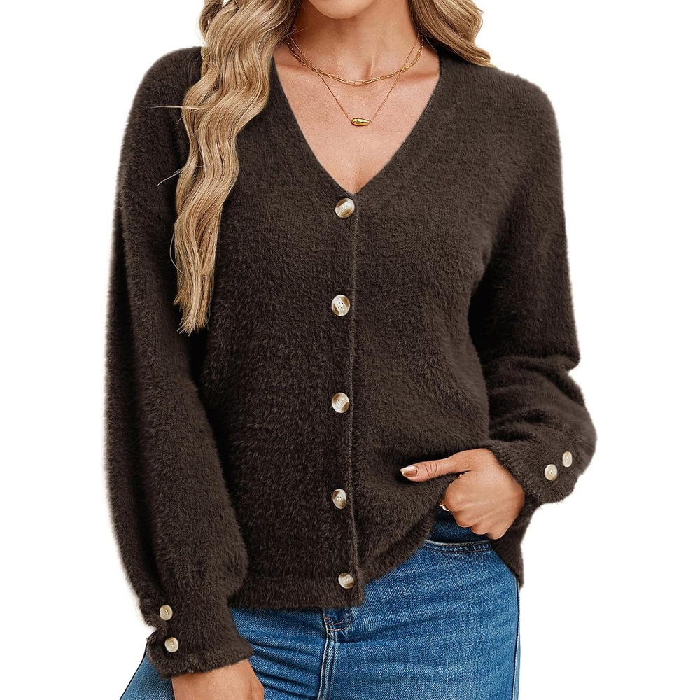 image:imageGRACE KARIN Women Fuzzy Cardigan Sweaters Chunky Wool Blend Fall CardiganCoffee