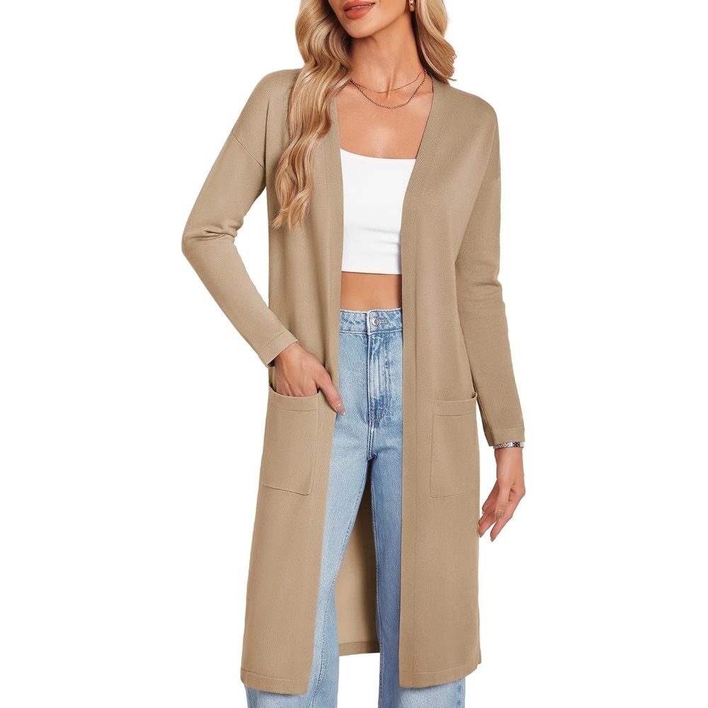 image:imageGRACE KARIN Womens Long Cardigan Sweaters Lightweight Open Front Maxi Cardigans for Women Fall Fashion Outfits 2026Khaki