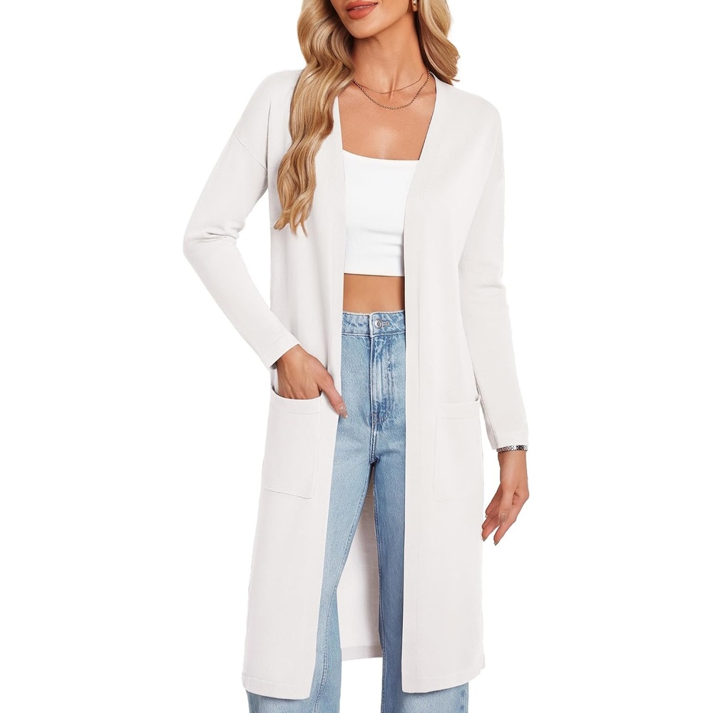 image:imageGRACE KARIN Womens Long Cardigan Sweaters Lightweight Open Front Maxi Cardigans for Women Fall Fashion Outfits 2026White