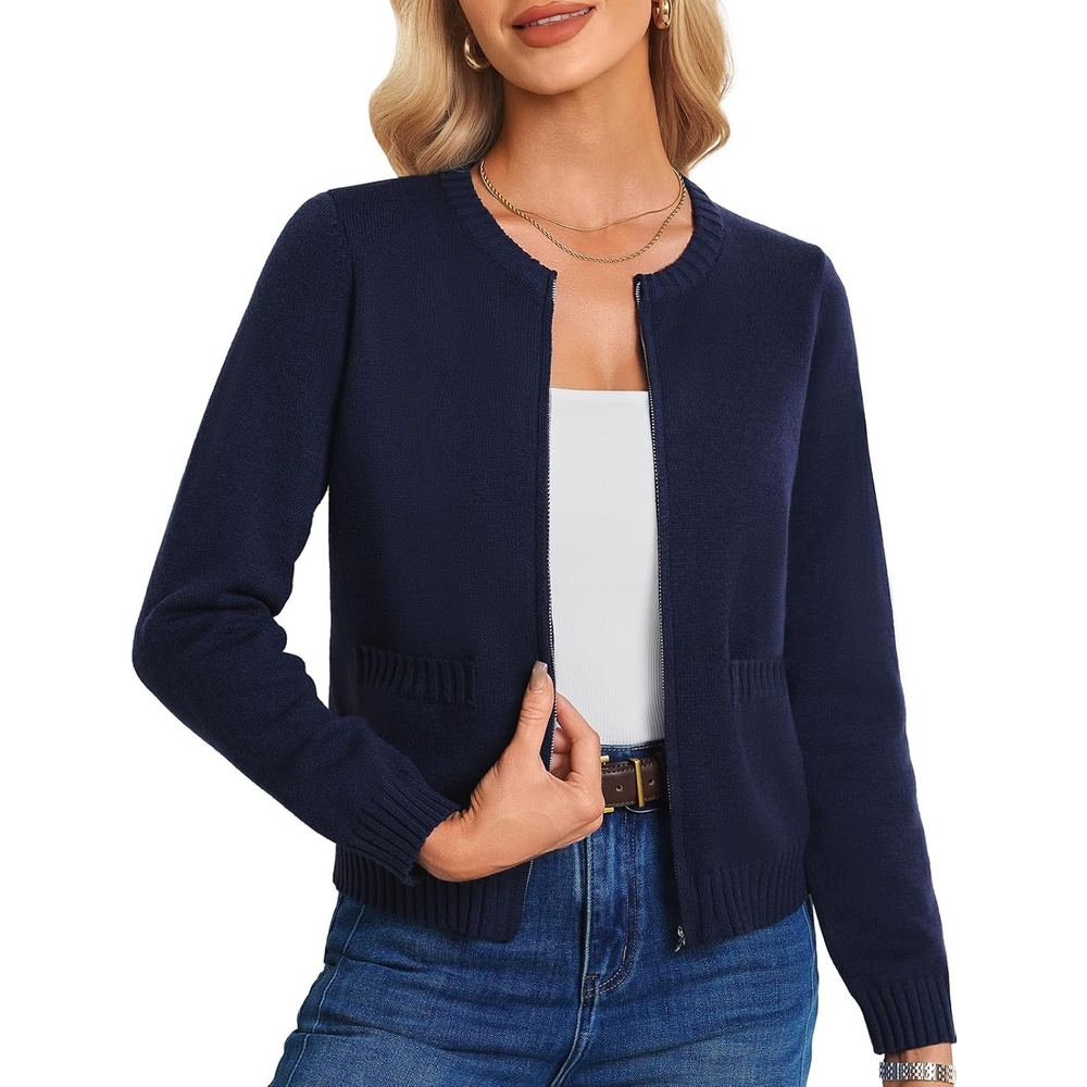 image:imageGRACE KARIN Womens Zip up Cardigan Long Sleeve Rib Knit Fall Sweater CoatNavy Blue