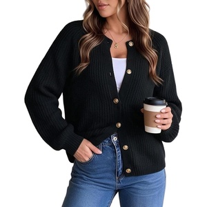 GRACE KARIN Lantern Long Sleeve Sweaters for Women Fitted Chunky Cardigan(Black)