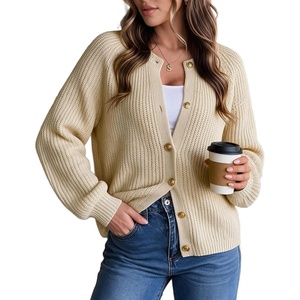 GRACE KARIN Lantern Long Sleeve Sweaters for Women Fitted Chunky Cardigan(Light Camel)