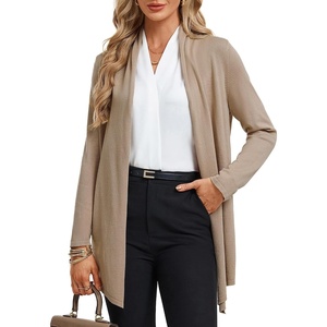 GRACE KARIN Long Cardigans for Women Lightweight Open Front Draped Sweaters(Khaki)