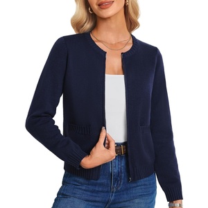 GRACE KARIN Women’s Zip up Cardigan Long Sleeve Rib Knit Fall Sweater Coat(Navy Blue)