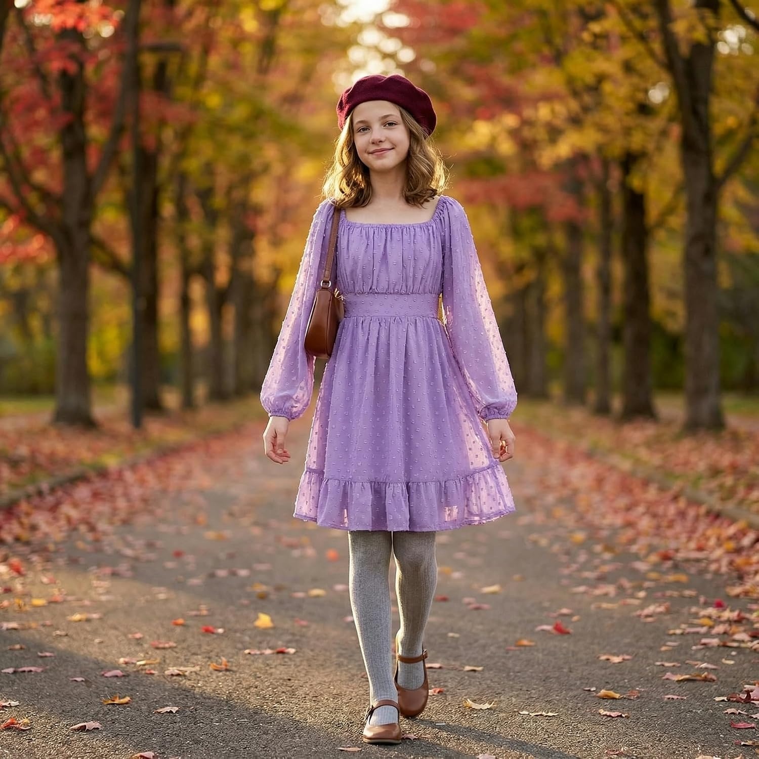 image:imageGRACE KARIN Girls Fall Winter Dress Long Sleeve Casual Party Outfit 614Purple