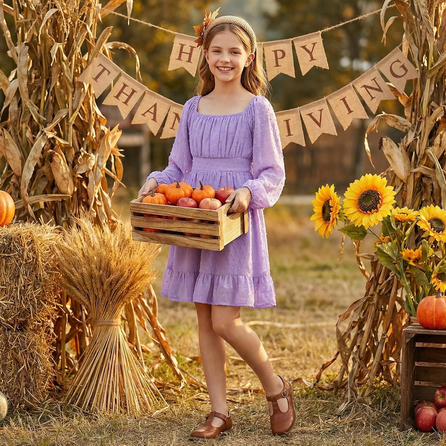 image:imageGRACE KARIN Girls Fall Winter Dress Long Sleeve Casual Party Outfit 614Purple