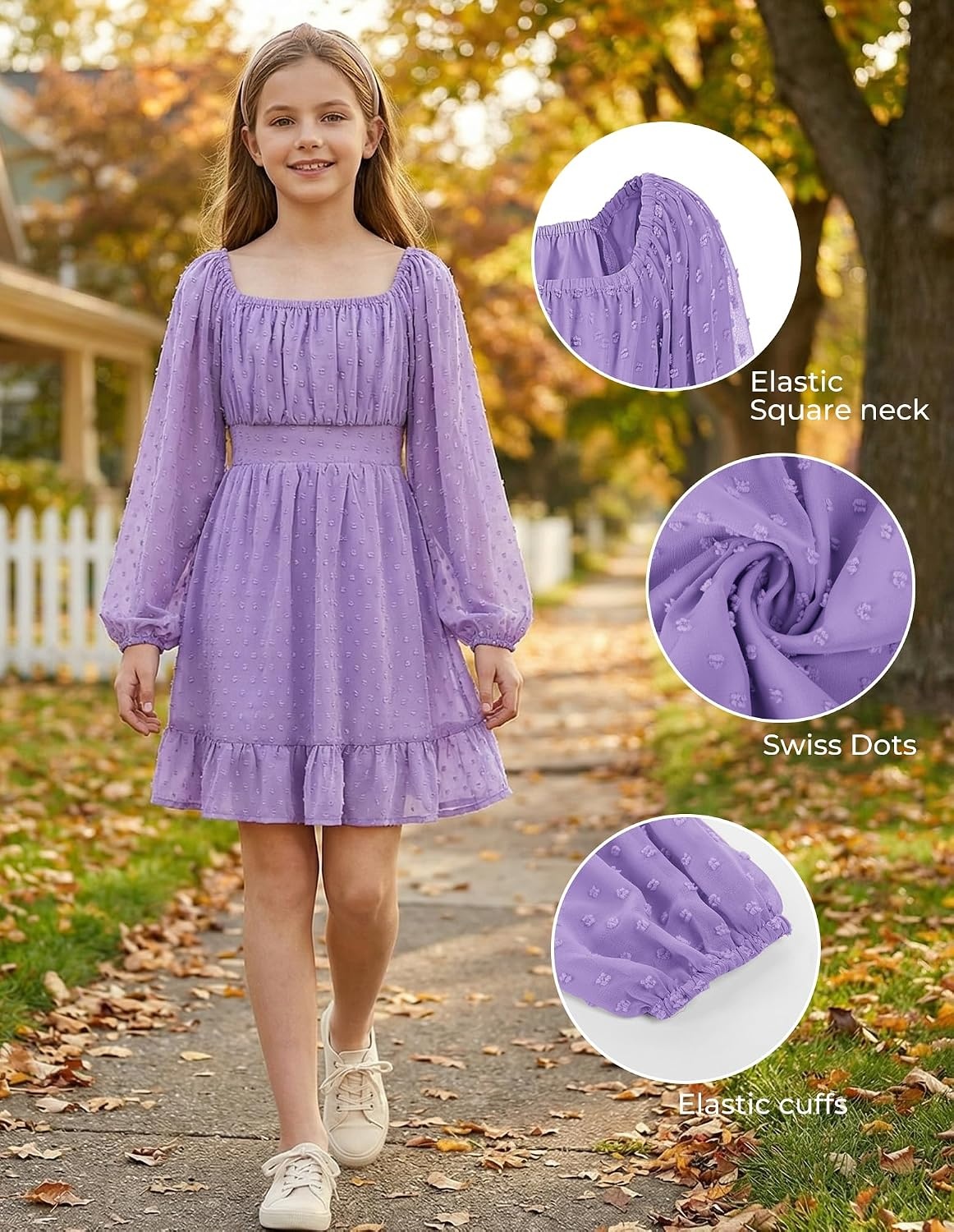 image:imageGRACE KARIN Girls Fall Winter Dress Long Sleeve Casual Party Outfit 614Purple