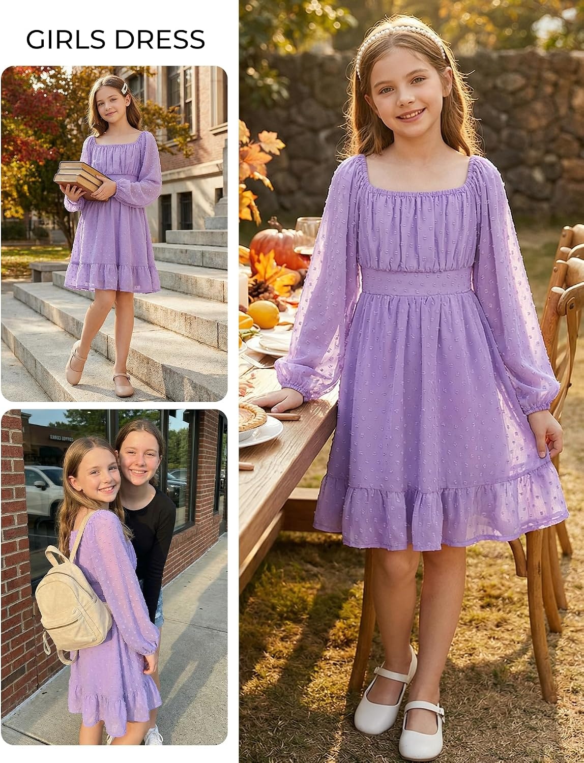 image:imageGRACE KARIN Girls Fall Winter Dress Long Sleeve Casual Party Outfit 614Purple