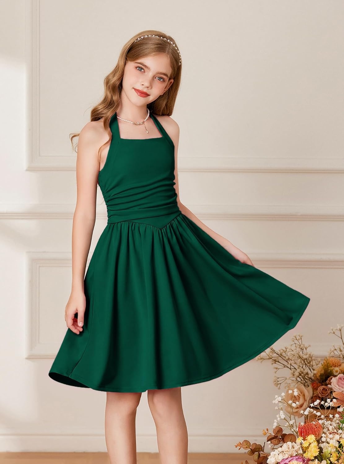 image:imageGRACE KARIN Girls Halter Birthday Party Formal Tie Back Dresses with PocketDark Green