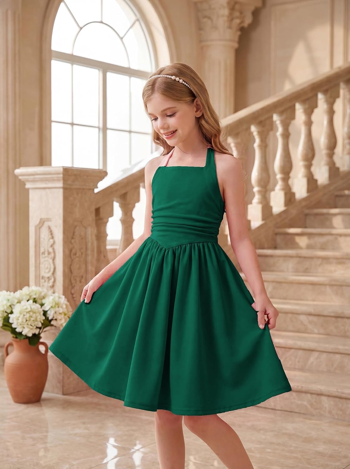 image:imageGRACE KARIN Girls Halter Birthday Party Formal Tie Back Dresses with PocketDark Green