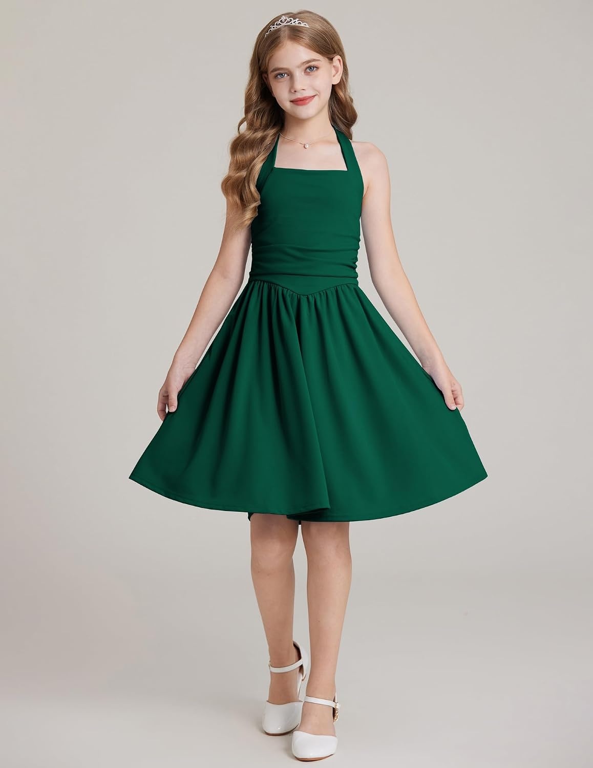 image:imageGRACE KARIN Girls Halter Birthday Party Formal Tie Back Dresses with PocketDark Green
