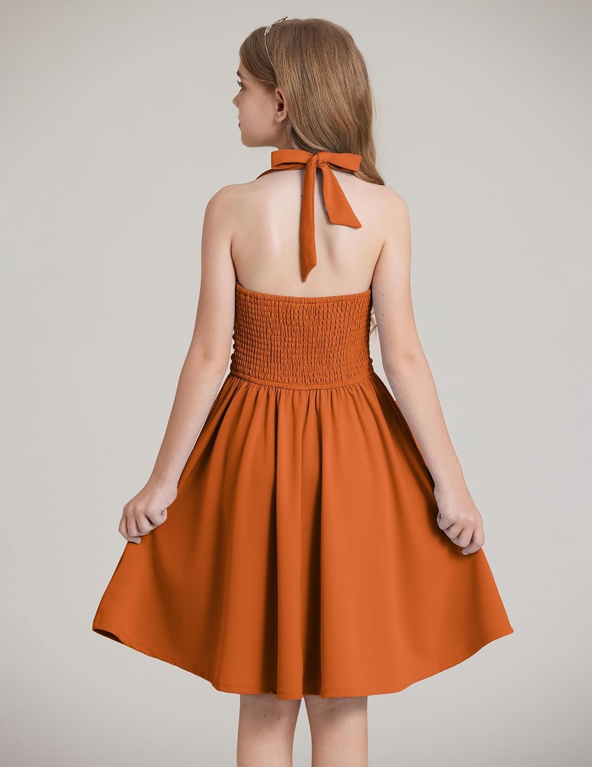 image:imageGRACE KARIN Girls Halter Birthday Party Formal Tie Back Dresses with PocketPumpkin Orange