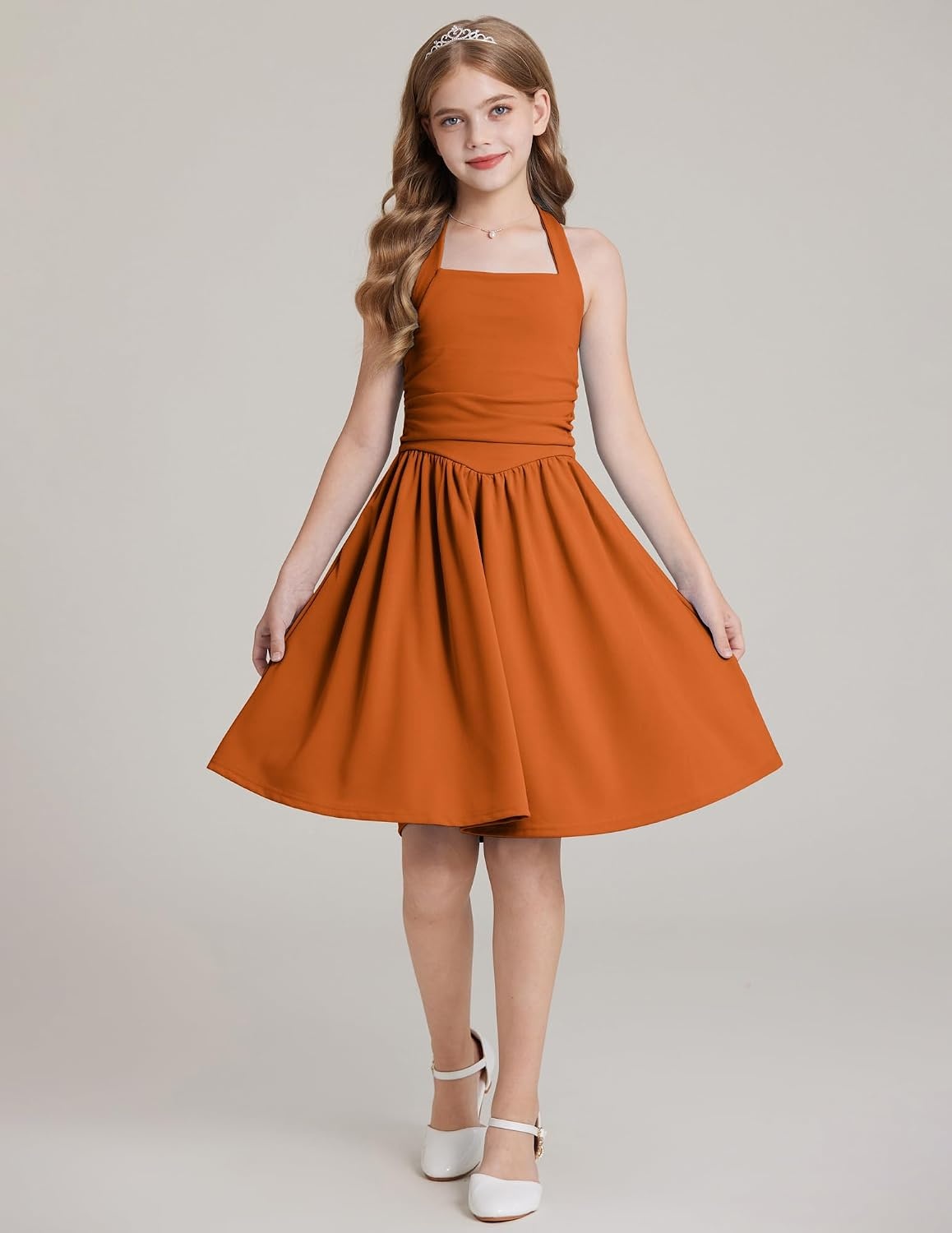 image:imageGRACE KARIN Girls Halter Birthday Party Formal Tie Back Dresses with PocketPumpkin Orange