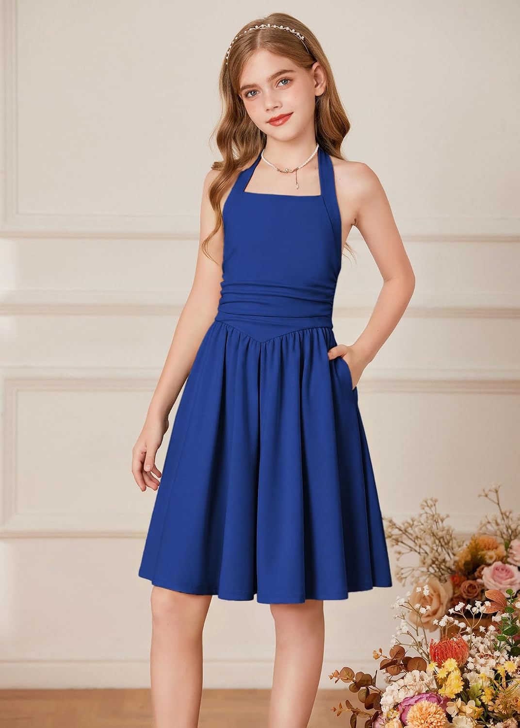 image:imageGRACE KARIN Girls Halter Birthday Party Formal Tie Back Dresses with PocketRoyal Blue